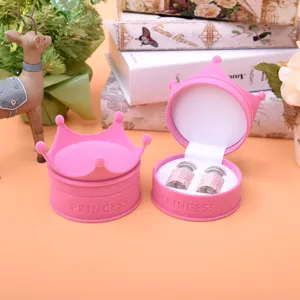 Pink crown velvet jewelry box contact lens storage case cute portable gift box.