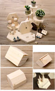 Close-up details of solid wood jewelry display stand, natural wood texture, ring cone holder.