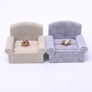 Mini sofa ring holder jewelry display stand velvet and linen organizer for rings and studs