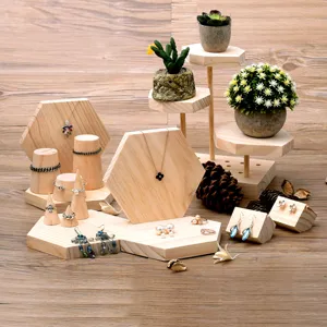 Solid Wood Jewelry Display Stand Ring Holder Necklace Earring Tray Bracelet Organizer Wooden Storage Rack For Retail Store Home
