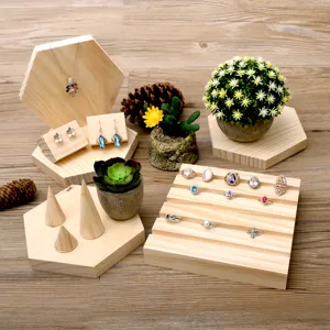 Complete solid wood jewelry display stand set with ring slots necklace board and earring holders.