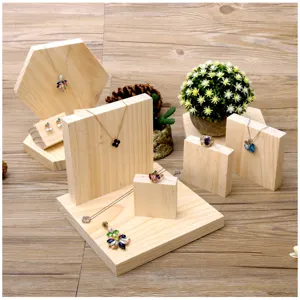 Solid wood jewelry display stand set for stylish necklaces, rings, and earrings storage.