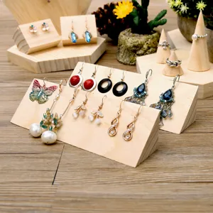 Solid wood jewelry display stand, natural wood earring and ring holder for showcase display.
