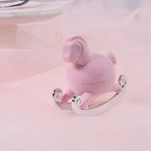 Süßes Kleines Schaukelpferd Schmuckkästchen Rosa Beflockt Ringe Ohrstecker Halskette Aufbewahrung Box Geschenk