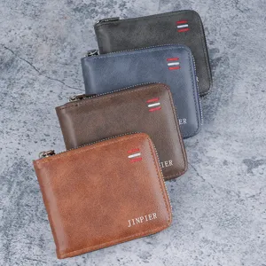 Stylish men's short wallets with multi-card slots featured in four classic leather colors
