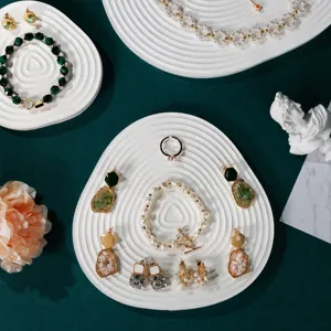Nordic Minimalist Geometric Gypsum Jewelry Tray Wavy Ring Earring Display Dish Photography Props Home Decor