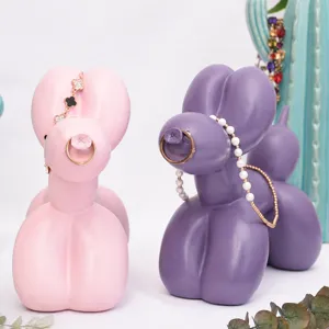 Nordic Creative Balloon Dog Jewelry Organizer Cute Resin Desktop Ornament Ring Holder Necklace Stand Home Decor