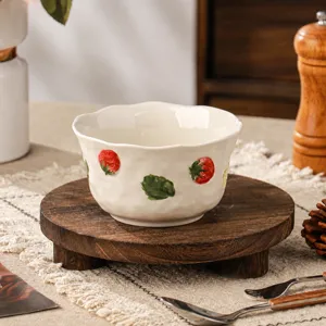 Keramische aardbei rijstkom detailweergave, 13x13x7.3cm capaciteit 300ml servies