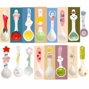 Cute ceramic spoon with various lovely cartoon designs, perfect for dessert and coffee.