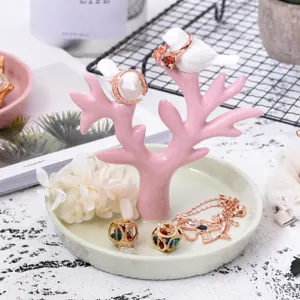 Keramisch Vogel en Boom Sieradenplateau Ringhouder Sleutelopslag Desktop Organizer Ornament Moderne Huisdecoratie