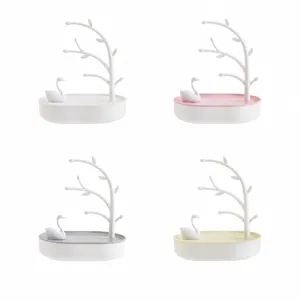 Caja de almacenamiento de joyas cisne con organizador soporte rama, cuatro opciones de color.