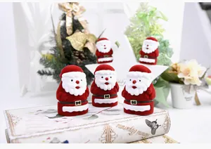 Scatola anello velluto Babbo Natale simpatica custodia per gioielli regalo festivo.