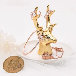 Gold ceramic deer head jewelry tray ring holder organizer dish for earrings and necklaces display
