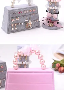 Fluwelen handtas sieraden organizer stand roze ringplaat oorbellenhouder bureau