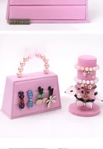 Roze fluwelen sieraden display set handtas vorm armbandhouder bureau organizer