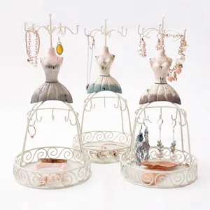 Vintage mannequin jewelry display stand, iron wire dress form holder for earrings, necklaces.