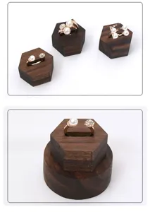 Black walnut wooden jewelry display stand hexagonal ring holder showcase display