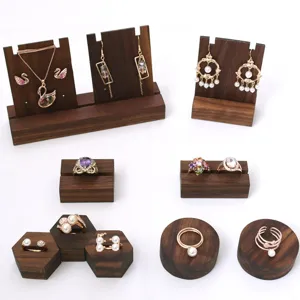 Solid Black Walnut Wood Jewelry Display Stand Necklace Ring Earring Organizer Countertop Showcase Tray Holder