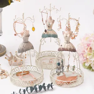 Vintage Iron And Resin Mannequin Jewelry Display Stand Dress Form Earring Necklace Storage Holder Organizer