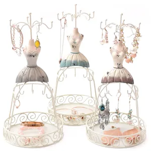 Vintage mannequin jewelry stand iron necklace earring bracelet display holder white