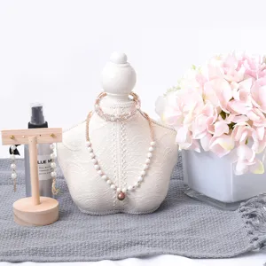 Witte kant pop sieraden display standaard ketting oorbellen houder voor etalage deco.