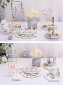 Nordic marble texture jewelry display stand metal necklace earring ring storage rack