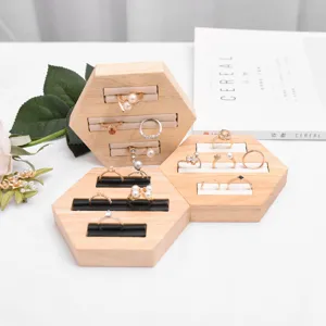 Wooden Hexagon Ring Display Stand Minimalist Jewelry Organizer Holder For Earrings Ring Storage Home Desktop Decor Showcase