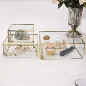 European minimalist square glass storage tray brass edge decorative desktop display box