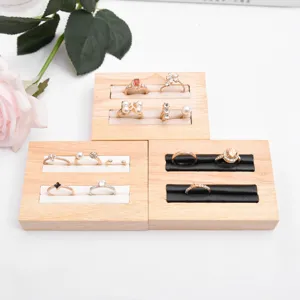 Wooden ring display stand jewelry holder tray organizer for photography props showcase
