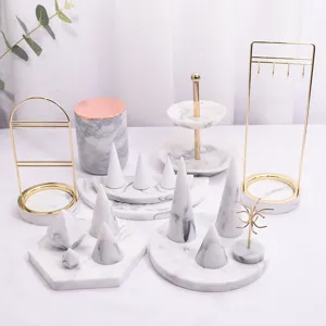 Nordic marble texture jewelry display stand set ring cone tray necklace holder organizer rack