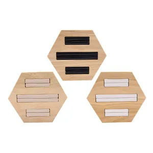 Solid wood hexagonal ring holder jewelry display stand set for earrings and rings.