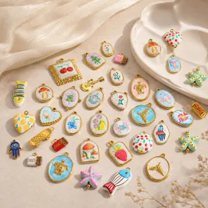 Stainless Steel Enamel Ocean Theme Heart Fruit Charm Pendants Gold Plated Waterproof Jewelry DIY Accessories For Women Bracelet Necklace