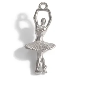 Detailed view of a silver stainless steel ballet dancer pendant for DIY jewelry