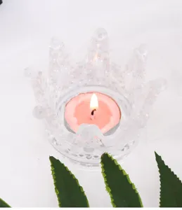 Transparent glass crown candle holder for home decor, jewelry storage and desktop aesthetic.