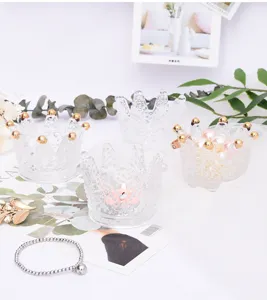 Glass crown candle holder decorative jewelry storage jar minimalist home tabletop ornament