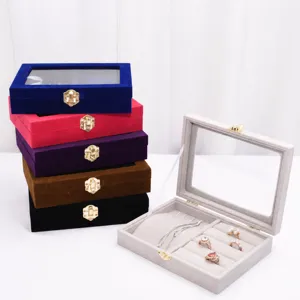 Samt Schmuckkästchen Mit Klarem Glasdeckel Mehrschichtig Ring Halskette Aufbewahrung Organizer Display Etui Für Damen Mädchen Schmuck