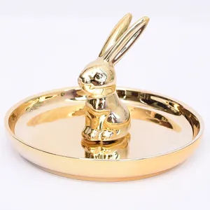 Gouden keramische konijn ringhouder sieraden schaal schattig dier opbergdoos decoratie