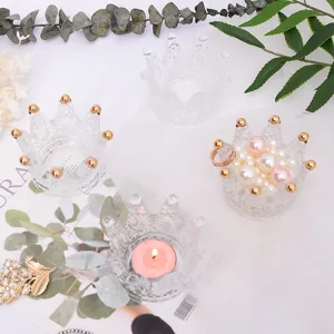 Clear glass crown candle holder jewelry storage dish creative home decorative desktop ornament