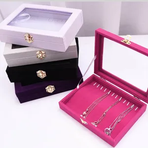 Fluwelen sieradendoos met doorzichtige deksel draagbare ketting organizer reisetui