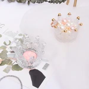 Glass crown candle holder decorative jewelry storage tray cute home desktop ornament setup
