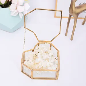 Heart shaped glass jewelry box with brass edge clear retro storage box home decor item