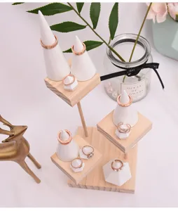 Houten sieraden display stand multi-laag ringhouder kegel stand noordse ring organisator