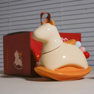Ceramic rocking horse toothpick holder cute fruit fork jar dopamine home decor ornament.