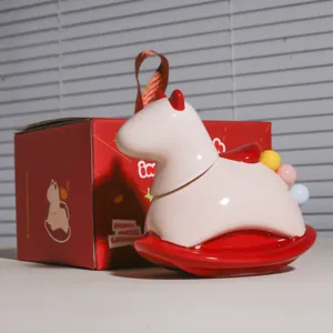 Cute ceramic rocking horse fruit fork jar toothpick holder creative home desktop decor