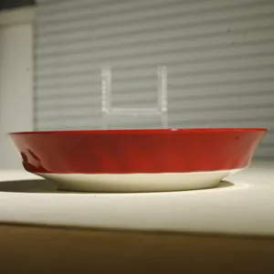 Red and white ceramic soup plate 8 inch deep dinner dish bohemian style table ware