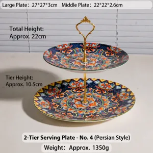 Frutero y plato de postre de cerámica de 2 niveles estilo bohemio soporte para tartas