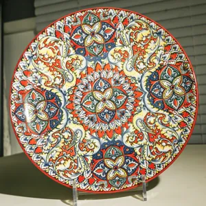 Ceramic dinner plate detail, 10 inch bohemian floral decorative plate for kitchen table decor