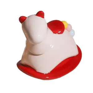 Cute ceramic rocking horse fruit fork jar and toothpick holder for home decor and living room.