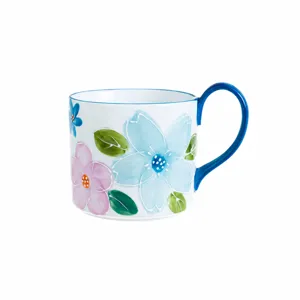 Ceramic Coffee Mug with Floral Pattern 400ml Cute Tea Cup Gift for Couple Home Office