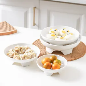 White ceramic high foot steaming dish multi-purpose kitchen food serving bowl display set